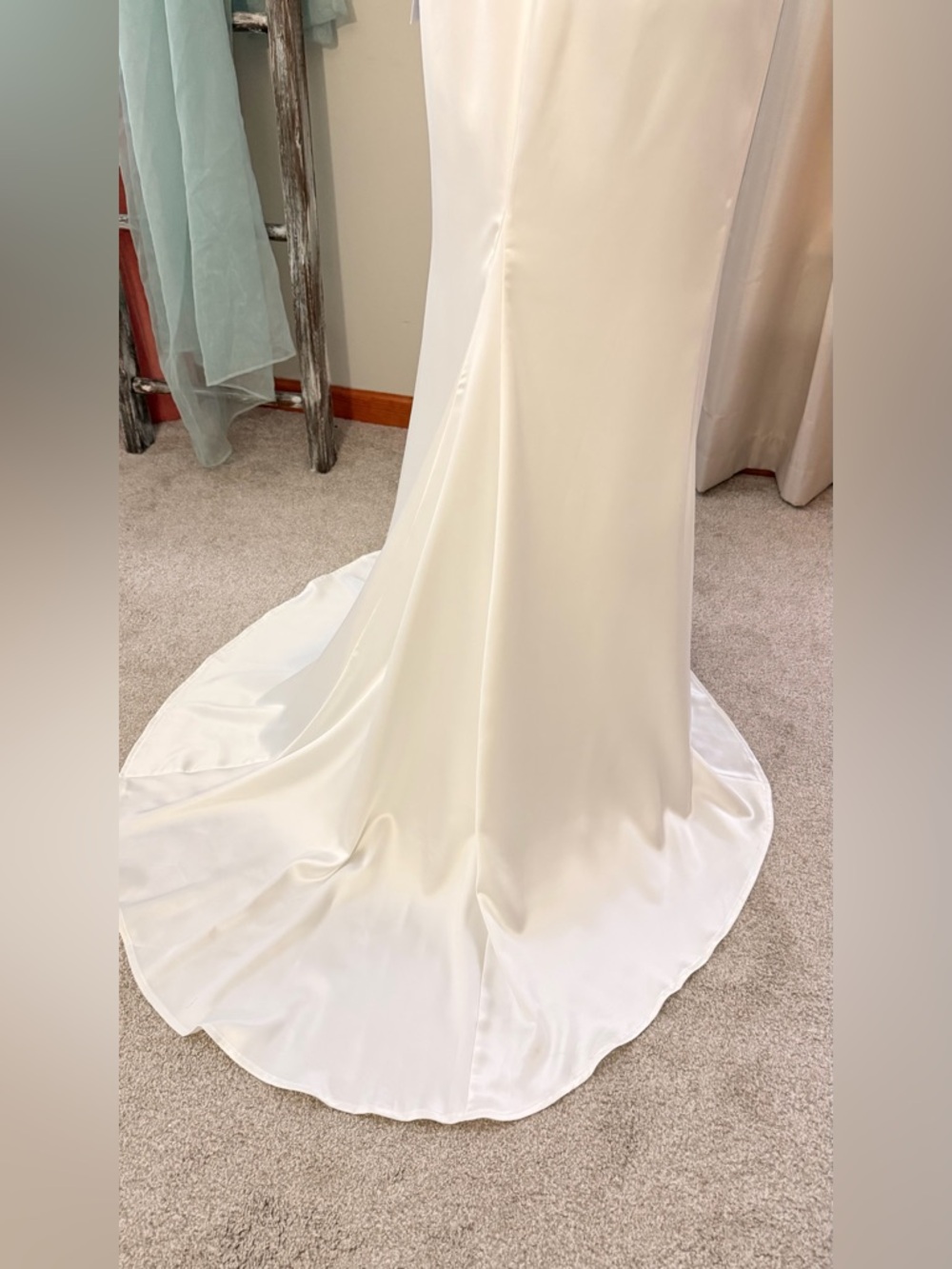 Lulu's Ivory Satin Cowl-Back Wedding Gown - Picture 8 of 10